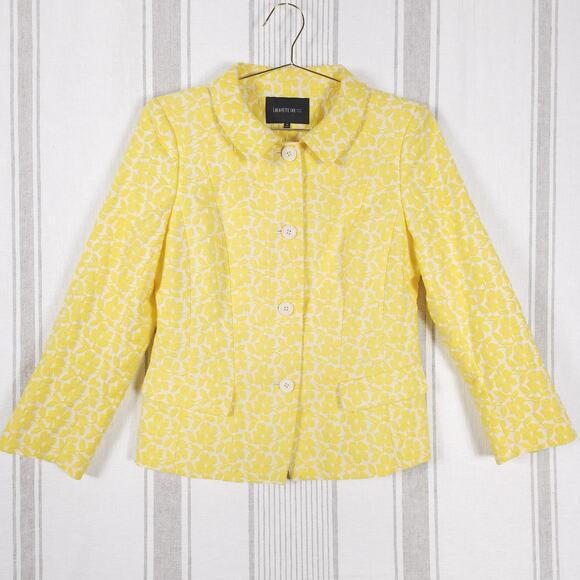 Lafayette 148 Blazer Womens 10 Floral Jaquard Tailored Jacket Lemon Yellow - Picture 1 of 14
